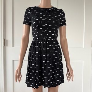 H&M Divided Black White Bows Peter Pan Collar Short Sleeves Mini Dress 0 2 XS
